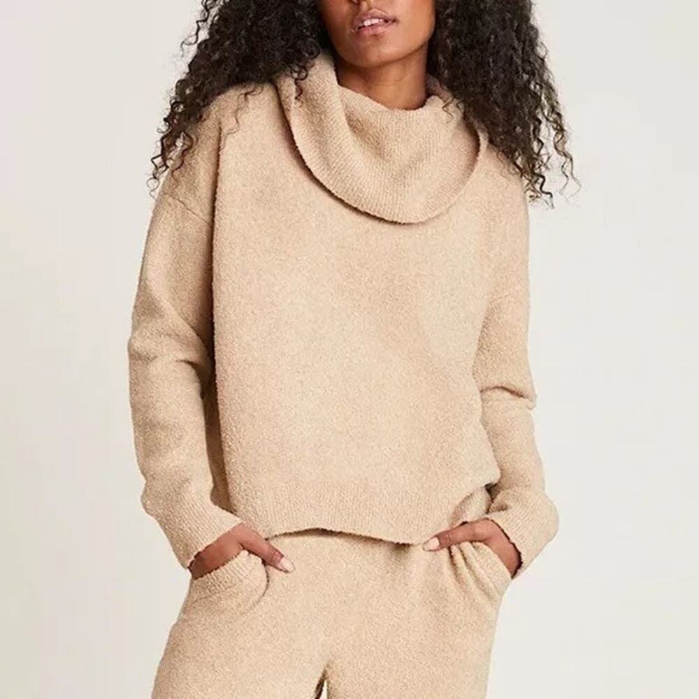 Barefoot Dreams Ecochic Cowl Neck Pullover Sweater Womens Size XS Camel Beige - Picture 2 of 9